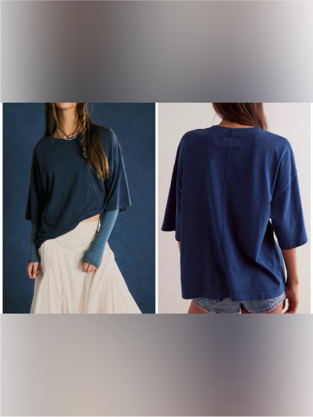NWOT Free People We The Free Perfect Oversized Tee - varsity navy blue - Small